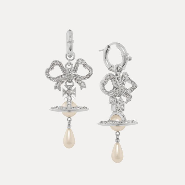 2 Colors RIGOBERTA Pearl Bow Saturn Earrings