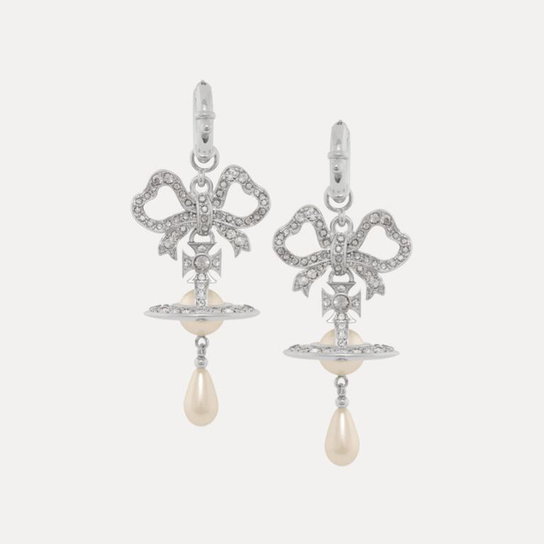 2 Colors RIGOBERTA Pearl Bow Saturn Earrings