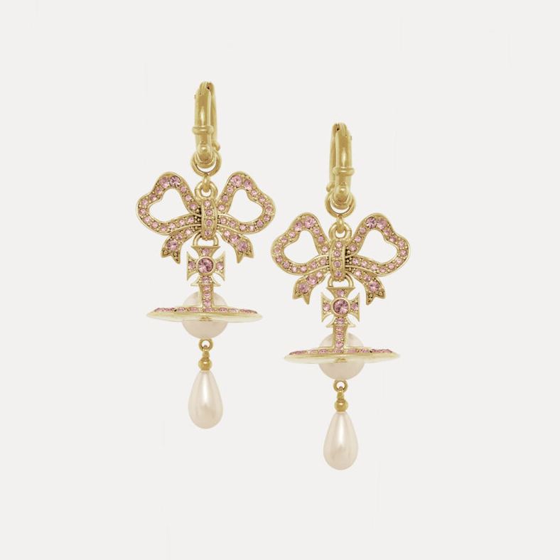2 Colors RIGOBERTA Pearl Bow Saturn Earrings
