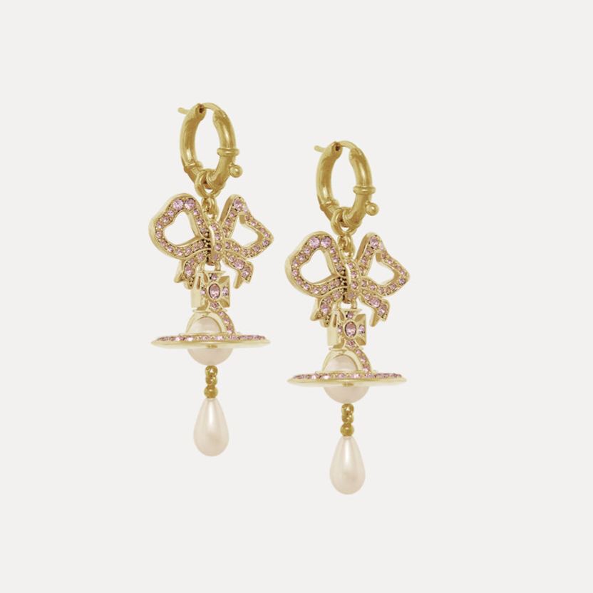 2 Colors RIGOBERTA Pearl Bow Saturn Earrings