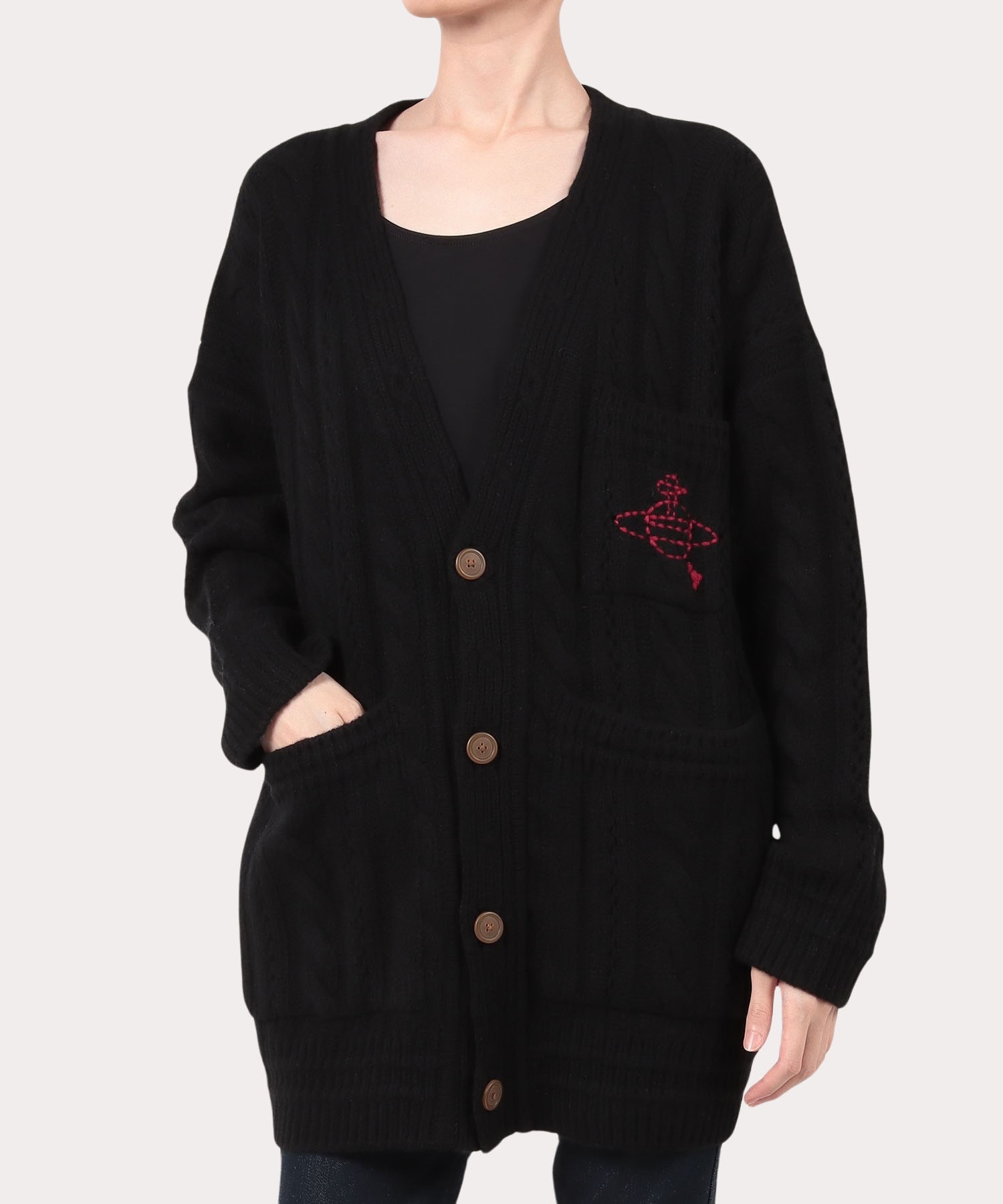 Openwork Red Saturn Embroidery Sweater