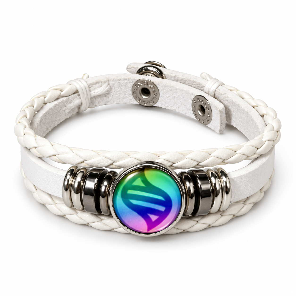 White handmade replaceable keystone bracelet, front view