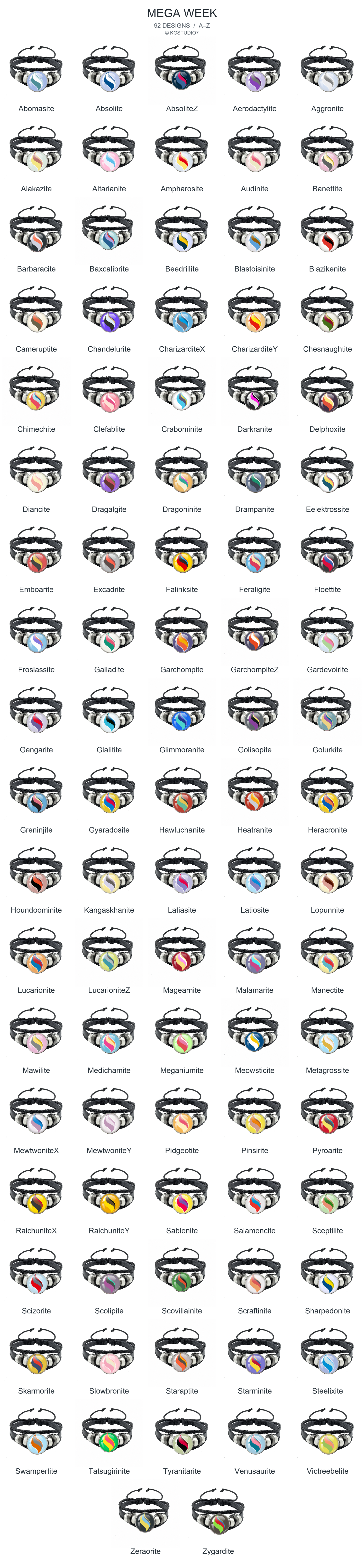 92 bracelet designs A-Z - copyright KGSTUDIO7 - five-column overview v02