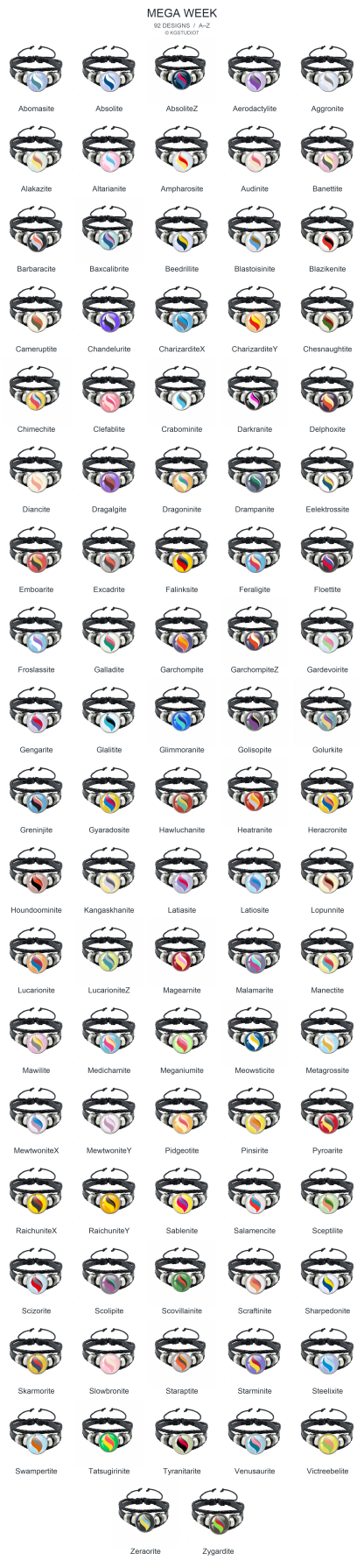 92 bracelet designs A-Z - copyright KGSTUDIO7 - five-column overview v02