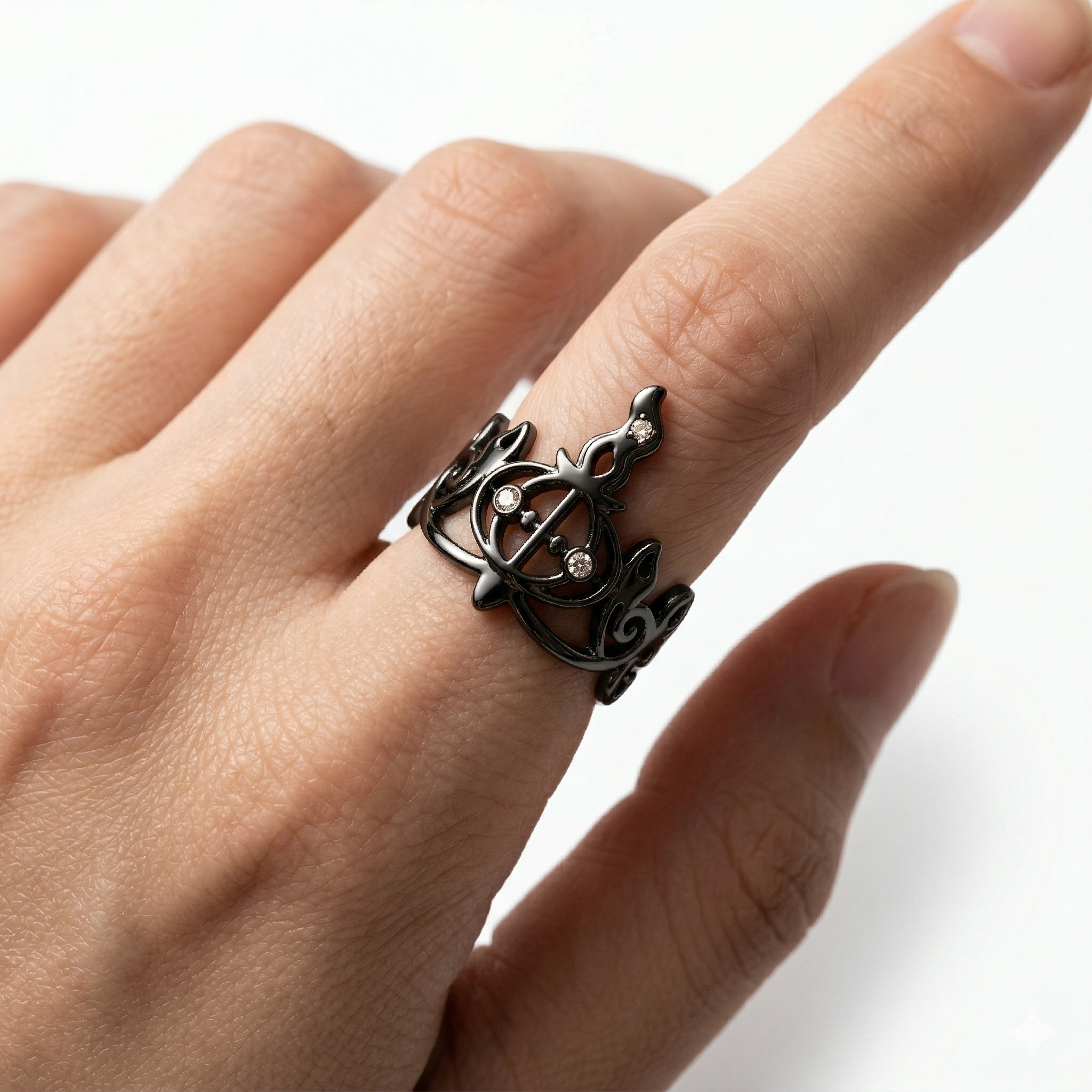 Title: The Abyssal Candelabra Ring - Adjustable Dark Fantasy Chandelier Jewelry