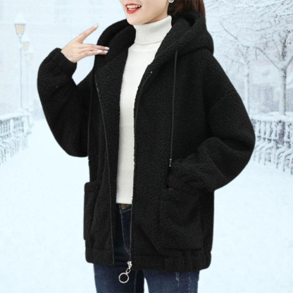 Chaqueta casual de felpa con capucha para mujer
