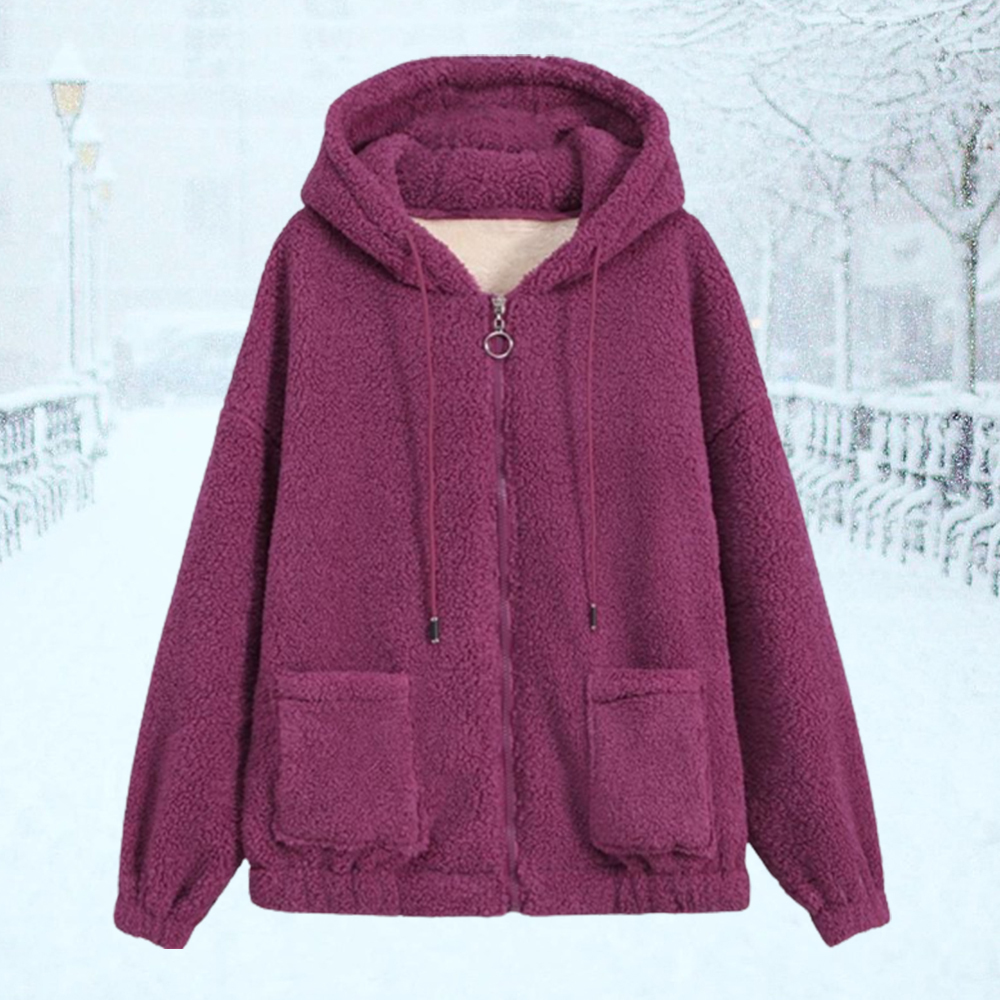 Chaqueta casual de felpa con capucha para mujer