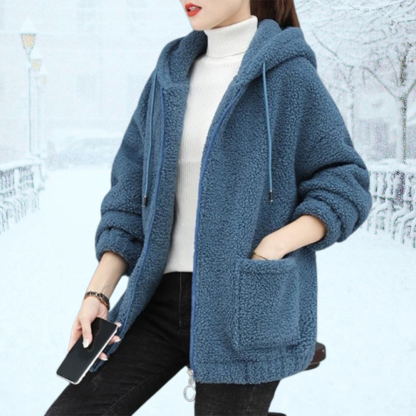 Chaqueta casual de felpa con capucha para mujer