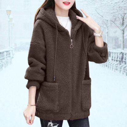 Chaqueta casual de felpa con capucha para mujer