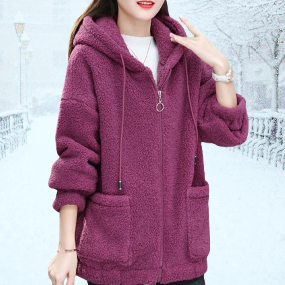 Chaqueta casual de felpa con capucha para mujer