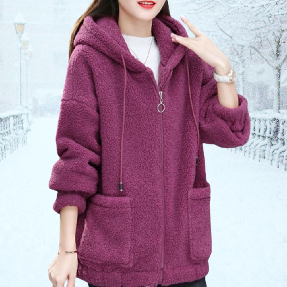 Chaqueta casual de felpa con capucha para mujer