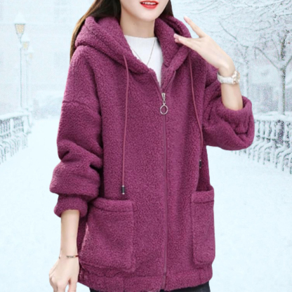 Chaqueta casual de felpa con capucha para mujer