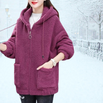 Chaqueta casual de felpa con capucha para mujer
