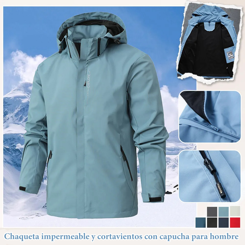 Azulgalaxia™ Chaqueta con capucha impermeable y resistente al viento, sencilla y a la moda para hombre