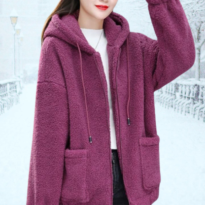 Chaqueta casual de felpa con capucha para mujer