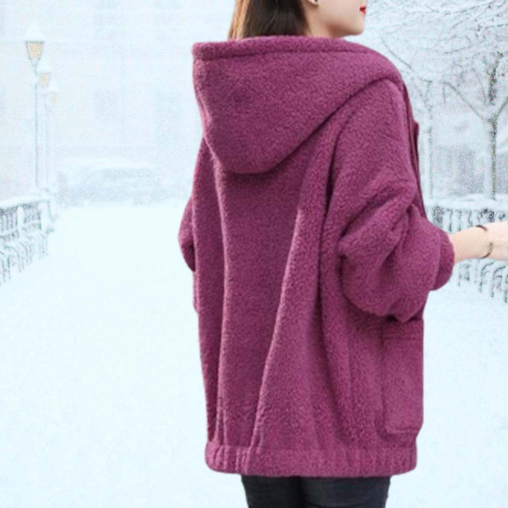 Chaqueta casual de felpa con capucha para mujer