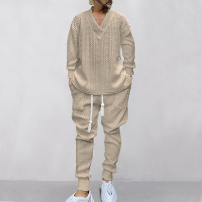 Alberchris™ Autumn and winter men's casual versatile jacquard sweater two-piece suit