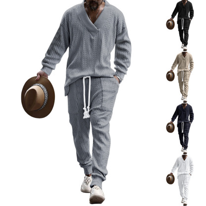 Alberchris™ Autumn and winter men's casual versatile jacquard sweater two-piece suit