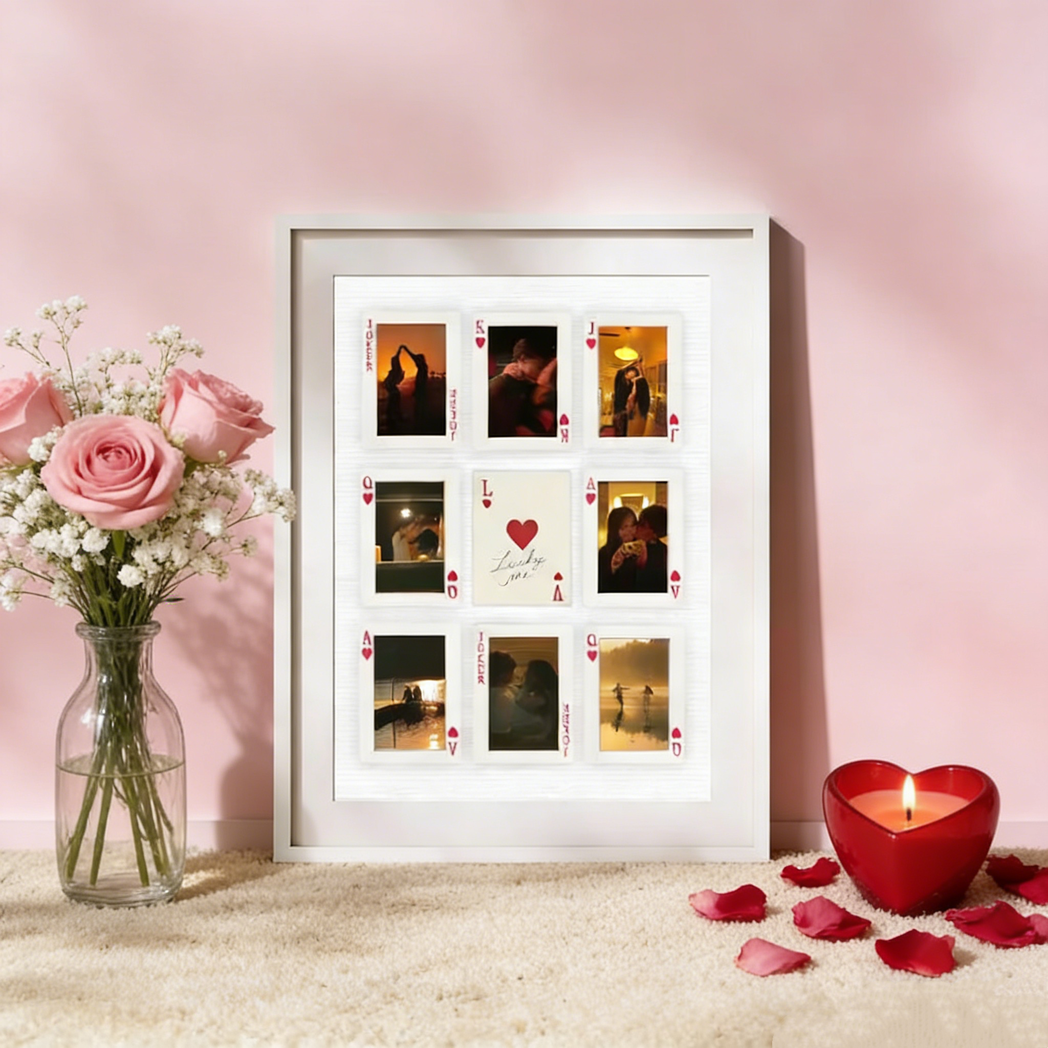 Personalized Love Playing Cards Frame, Custom Photo Wall Art for Couples, A Timeless Valentine’s & Anniversary Gift - soufeeluk