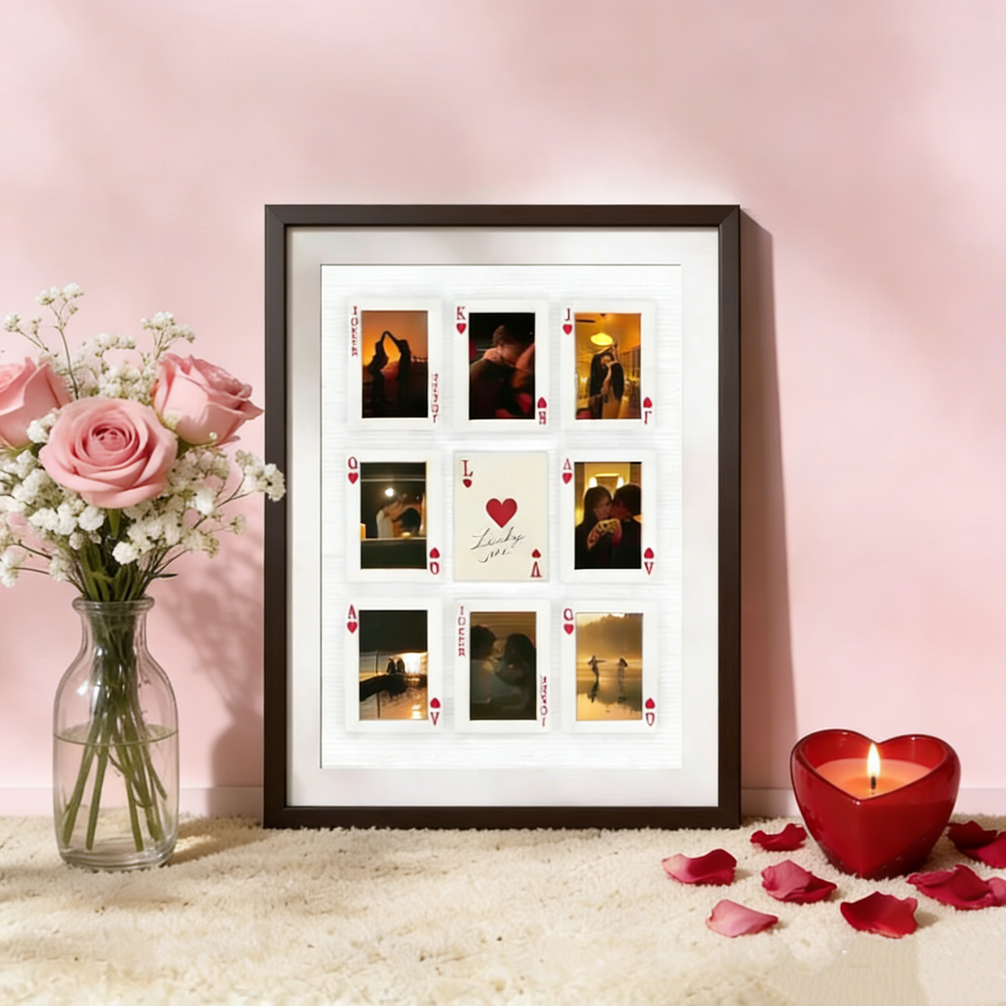 Personalized Love Playing Cards Frame, Custom Photo Wall Art for Couples, A Timeless Valentine’s & Anniversary Gift - soufeeluk