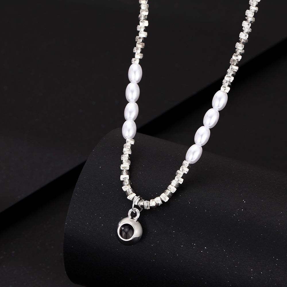Personalized Photo Necklace Projection Gem Pearl Necklace Anniversary Gifts for Her - soufeeluk