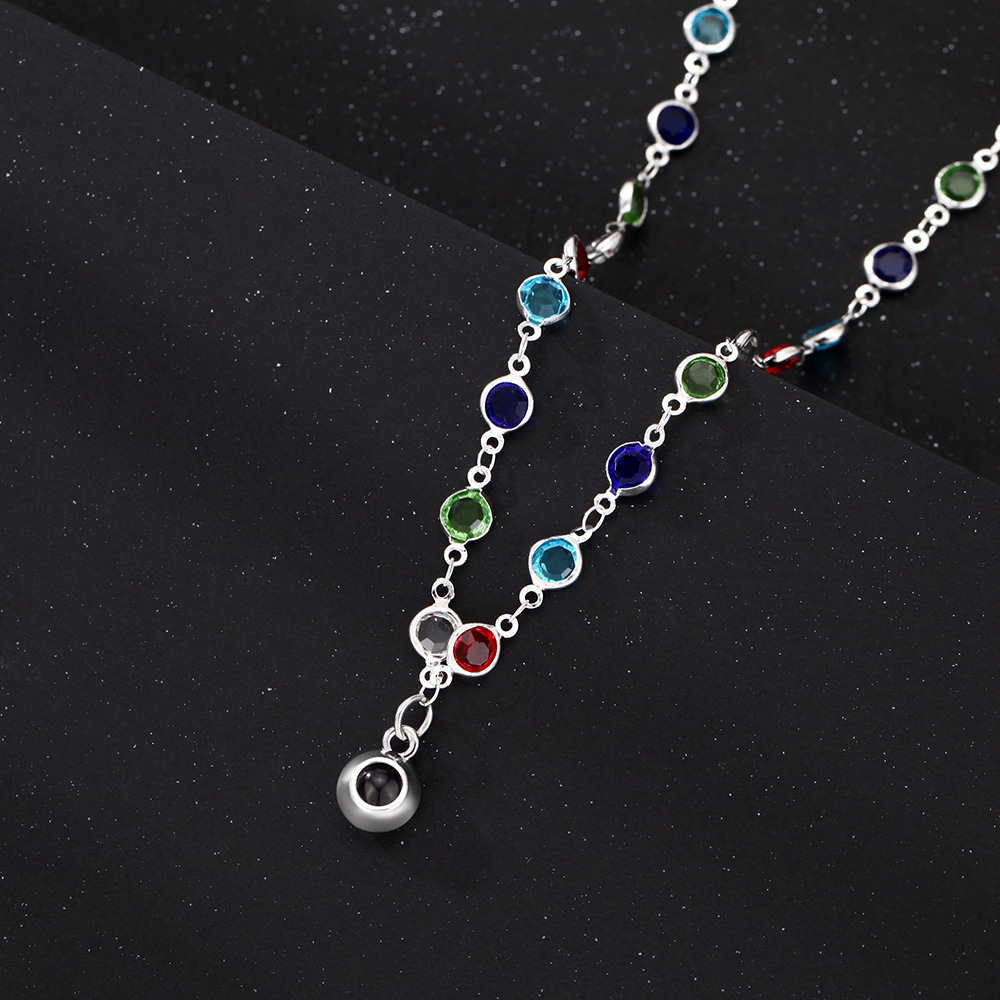 Personalized Colored Crystal Photo Necklace Projection Gem Necklace Anniversary Gifts for Her - soufeeluk