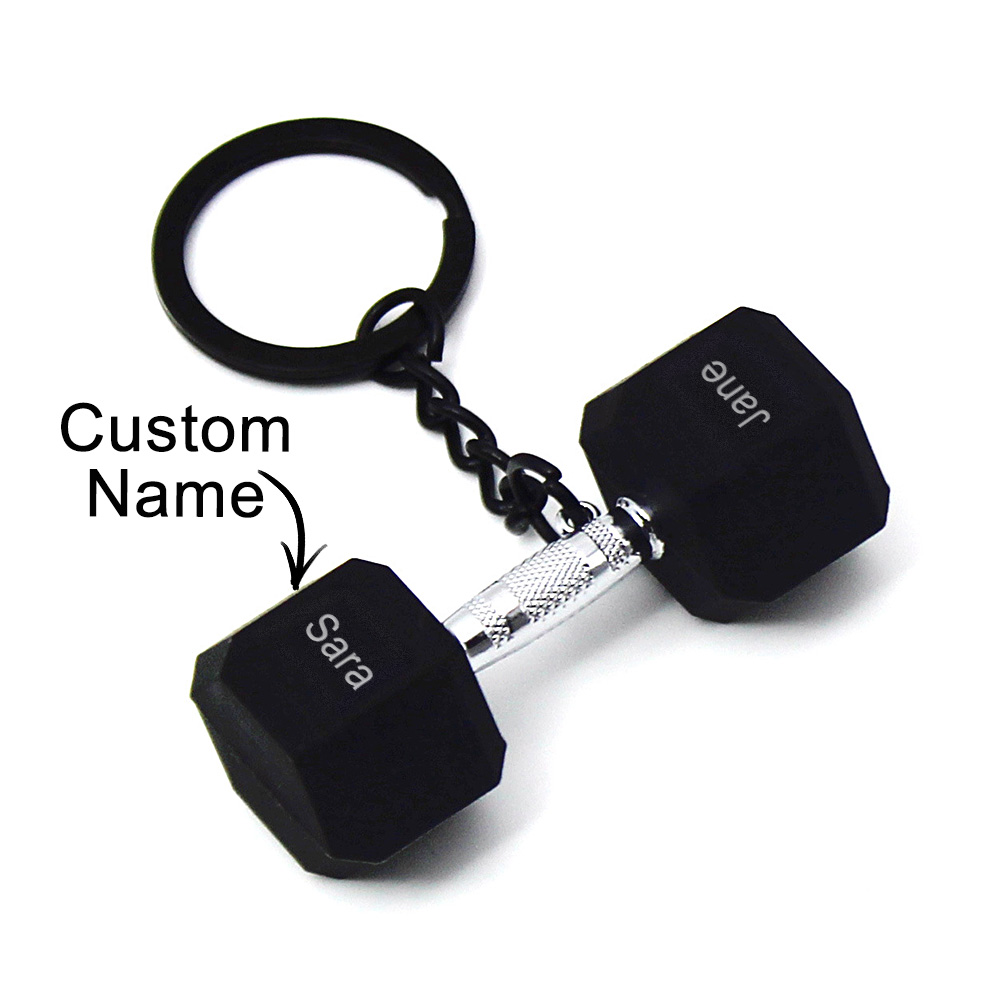 Custom Weightlifting Dumbbells Keychain Metal Rubber Accessories Equipment Mini Keychain - soufeeluk