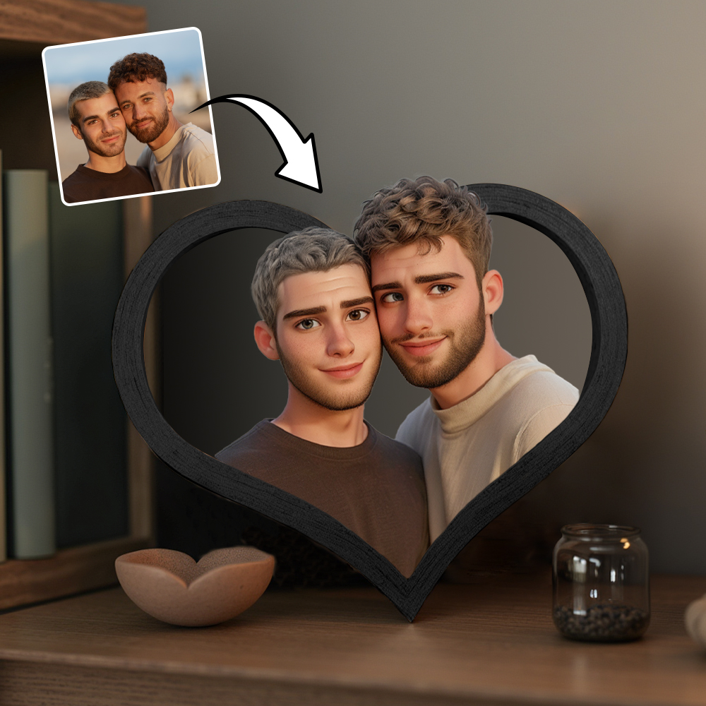 Custom Personalized Cartoon Style Photo Heart-Shaped Frame For Him The Gifts - soufeeluk