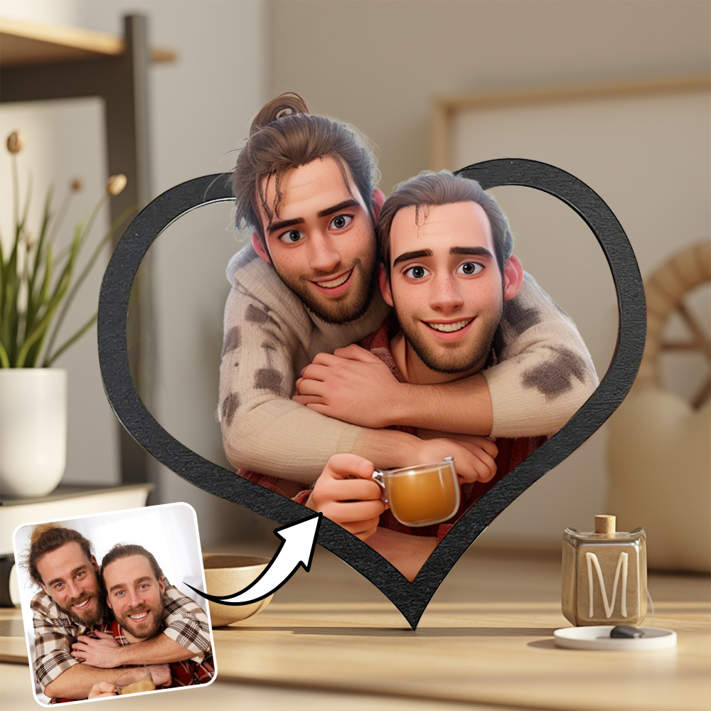 Custom Personalized Cartoon Style Photo Heart-Shaped Frame For Him The Gifts - soufeeluk