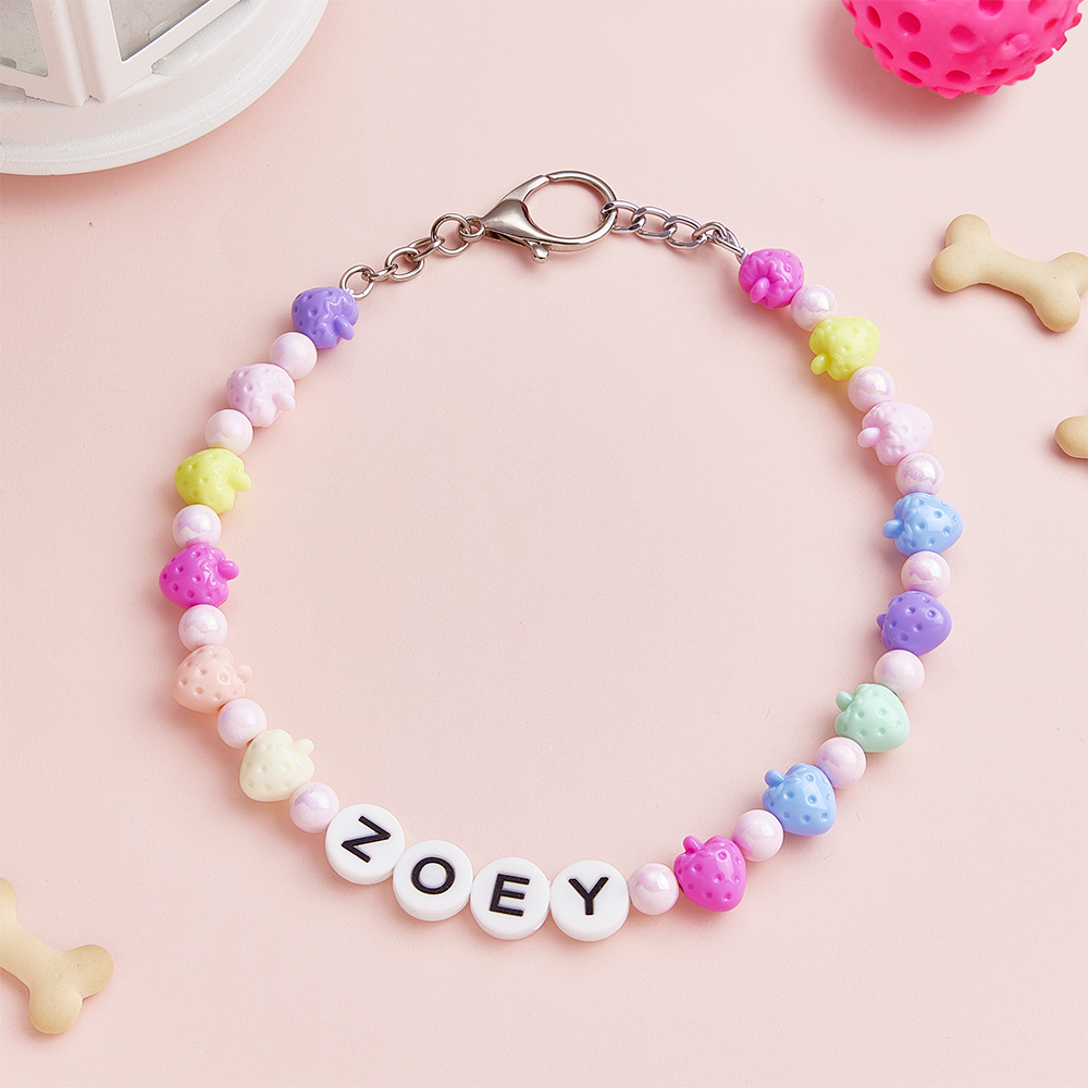 Custom Pet Name Necklace Personalized Colorful Strawberry Beaded Pet Collar A Unique Pet Gift - soufeeluk