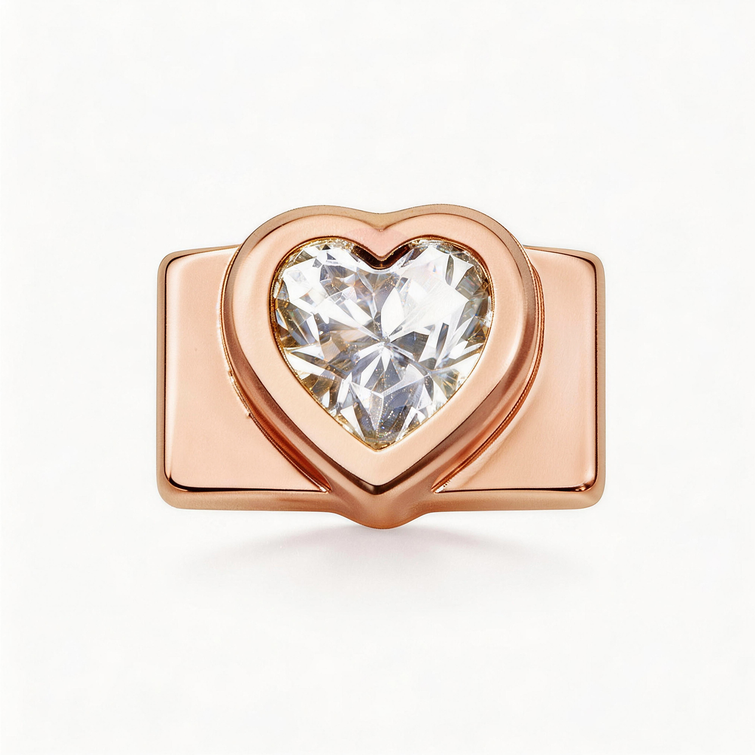 Large Heart-Shaped Diamond Charm - Rose Gold - soufeeluk