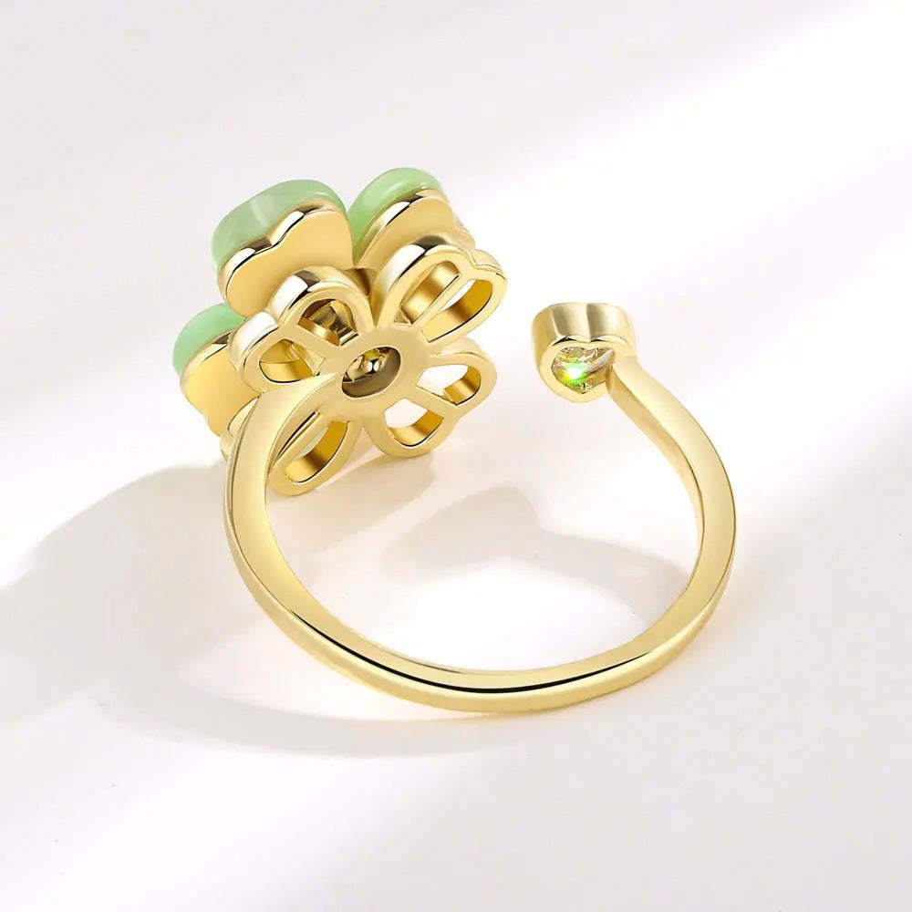 Cat's Eye Four Leaf Clover Love Anxiety Worry Fidget Spinner Ring - soufeeluk