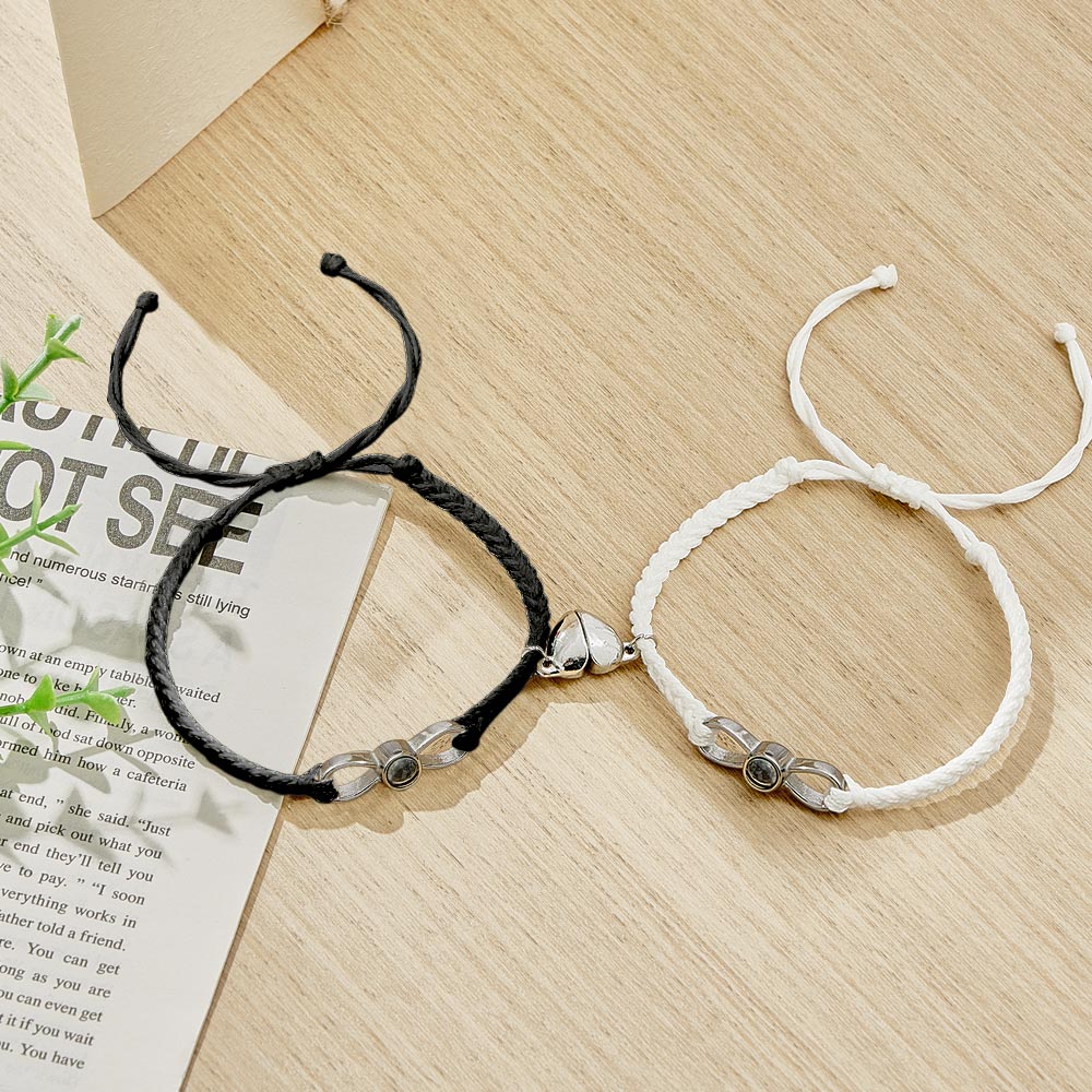 Custom Photo Projection Bracelet Woven Heart Magnetic Bracelet Gift for Couple - soufeeluk