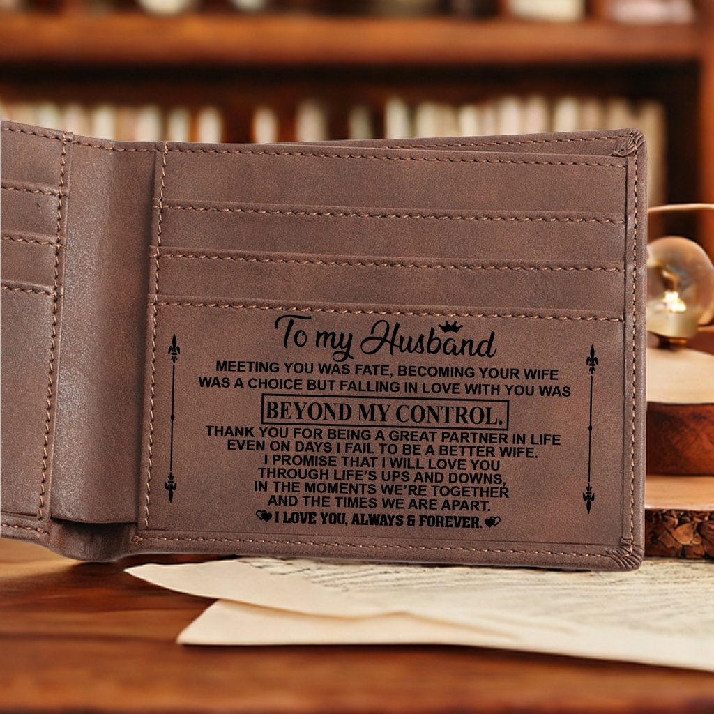 Men's Bifold Wallet Engraved Wallet Family Gift For Son For Husband - soufeeluk