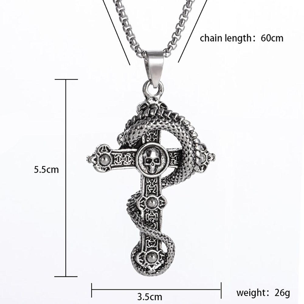 Men's Necklace Punk Necklace Skull Pandragon Cross Pendant Necklace Gift For Boyfriend - soufeeluk