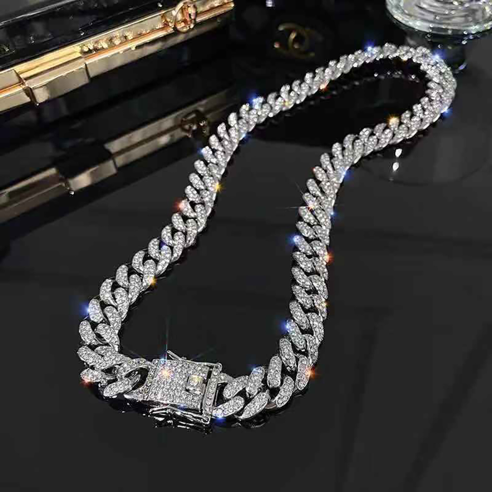 Men's Necklace Full Diamond Cuban Chain Punk Stacking Chain Gift For Boyfriend - soufeeluk