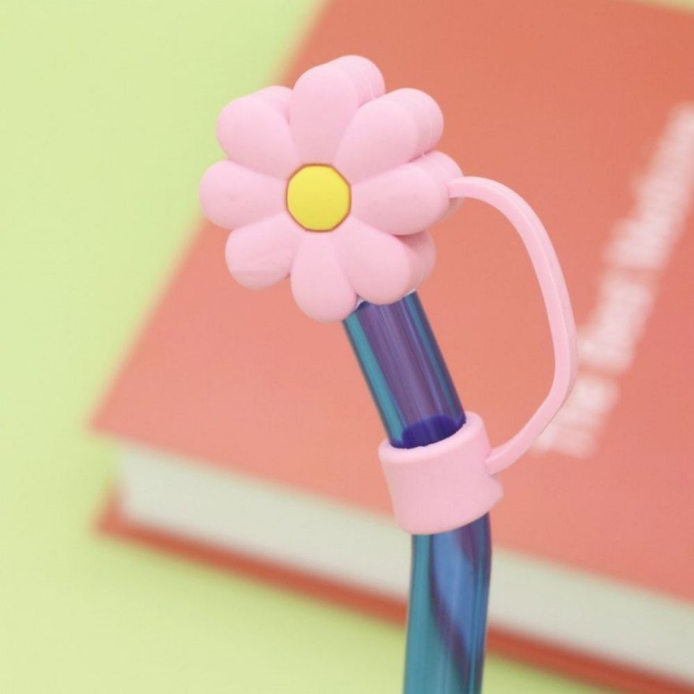 Pink Flowers Silicone Straw Protective Cover - soufeeluk