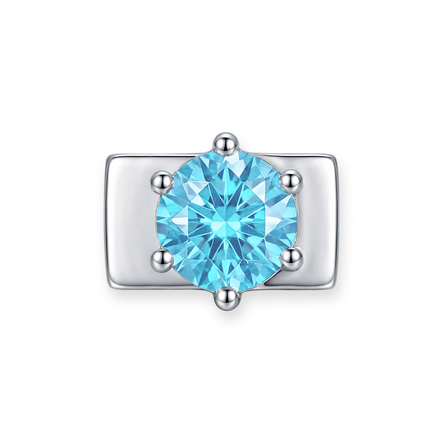 Sky Blue Round Diamond Charm - Silver - soufeeluk