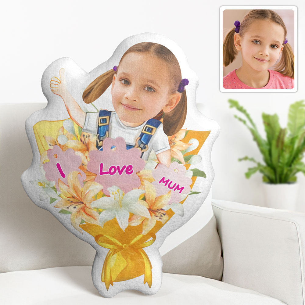 Custom Photo Face Pillow Mother's Day Flower Face Pillow I Love Mum - soufeeluk