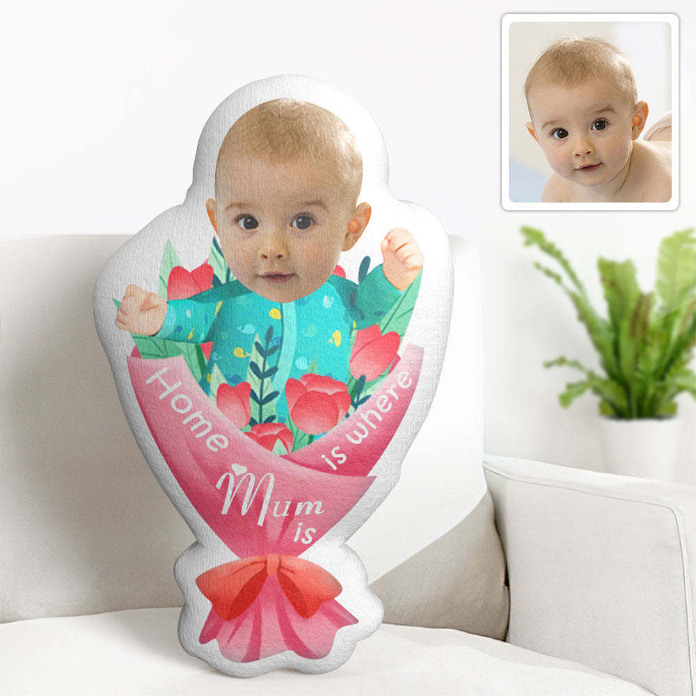 Custom Photo Face Pillow Mother's Day Flower Face Pillow Home is Where Mum is - soufeeluk