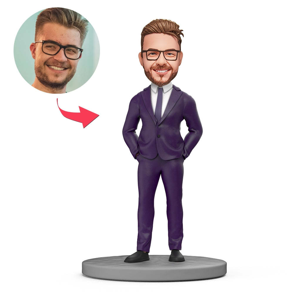 Male Boss with Hands in Pockets Custom Bobblehead with Engraved Text - soufeeluk