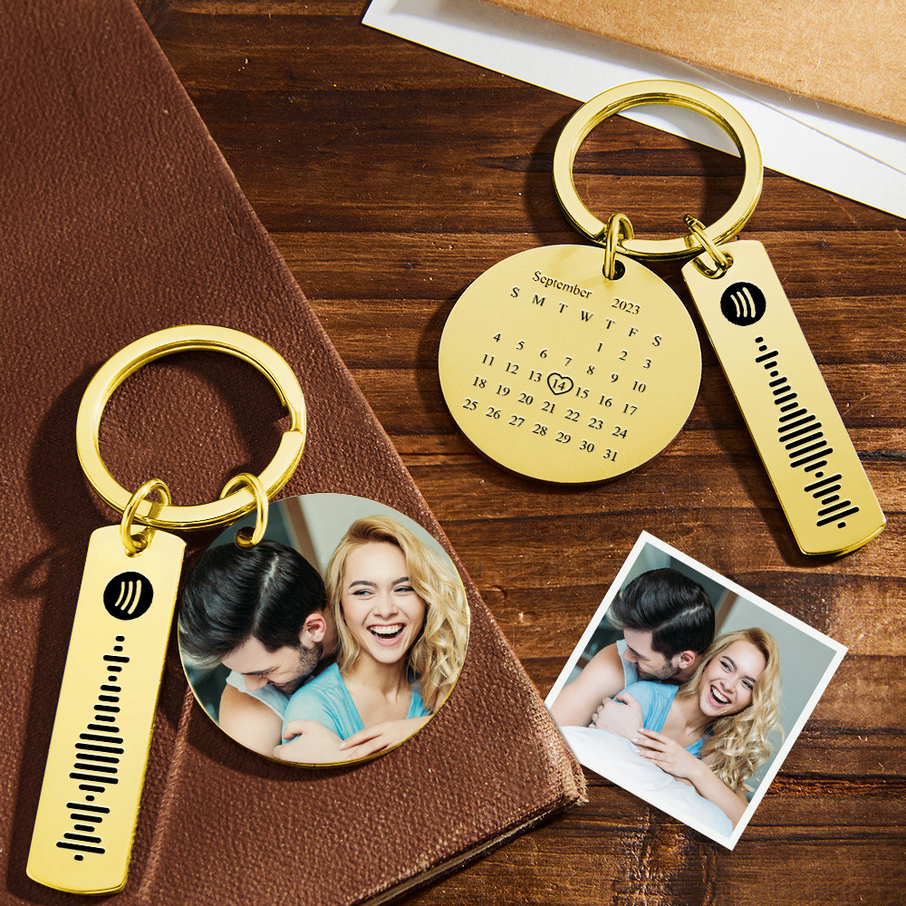 Custom Colorful Photo Calendar Spotify Keychain Personalised Stainless Steel Keychain Gift for Lover