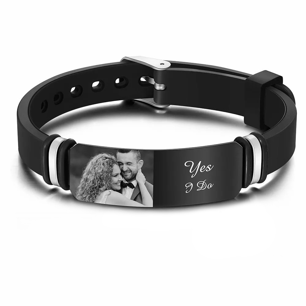Custom Men's Bracelet Personalised Photo Engraved Bracelet Perfect Wedding Gift For Newly Married Couple