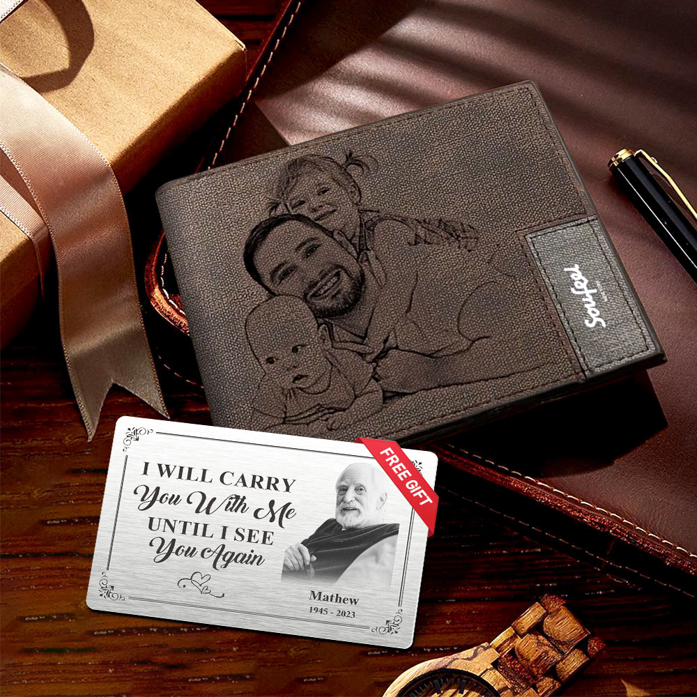 Men‘s Wallet Set, Personalised Wallet, Photo Wallet with Engraving Wallet Card for Farther's Day