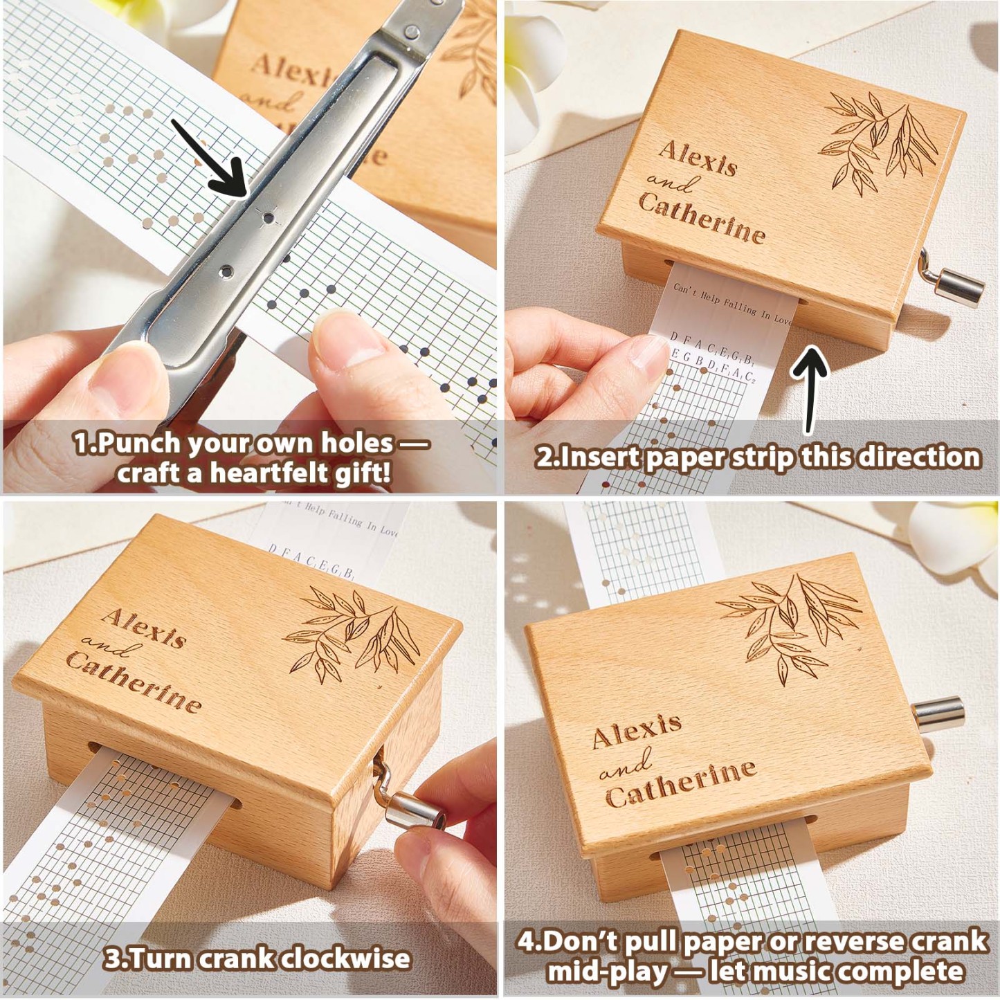 Melocraft Custom Wedding Hand Crank Paper Strip Music Box Personalized Music Box With Paper Strips Personalized Engraving - soufeeluk