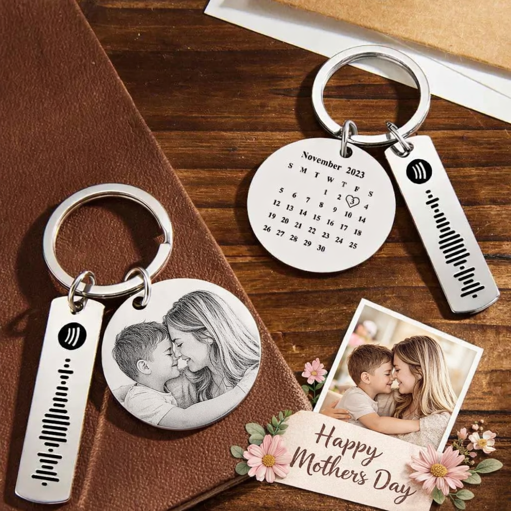 Custom Photo Calendar Spotify Keychain Personalised Stainless Steel Keychain Gift for Mother's Day