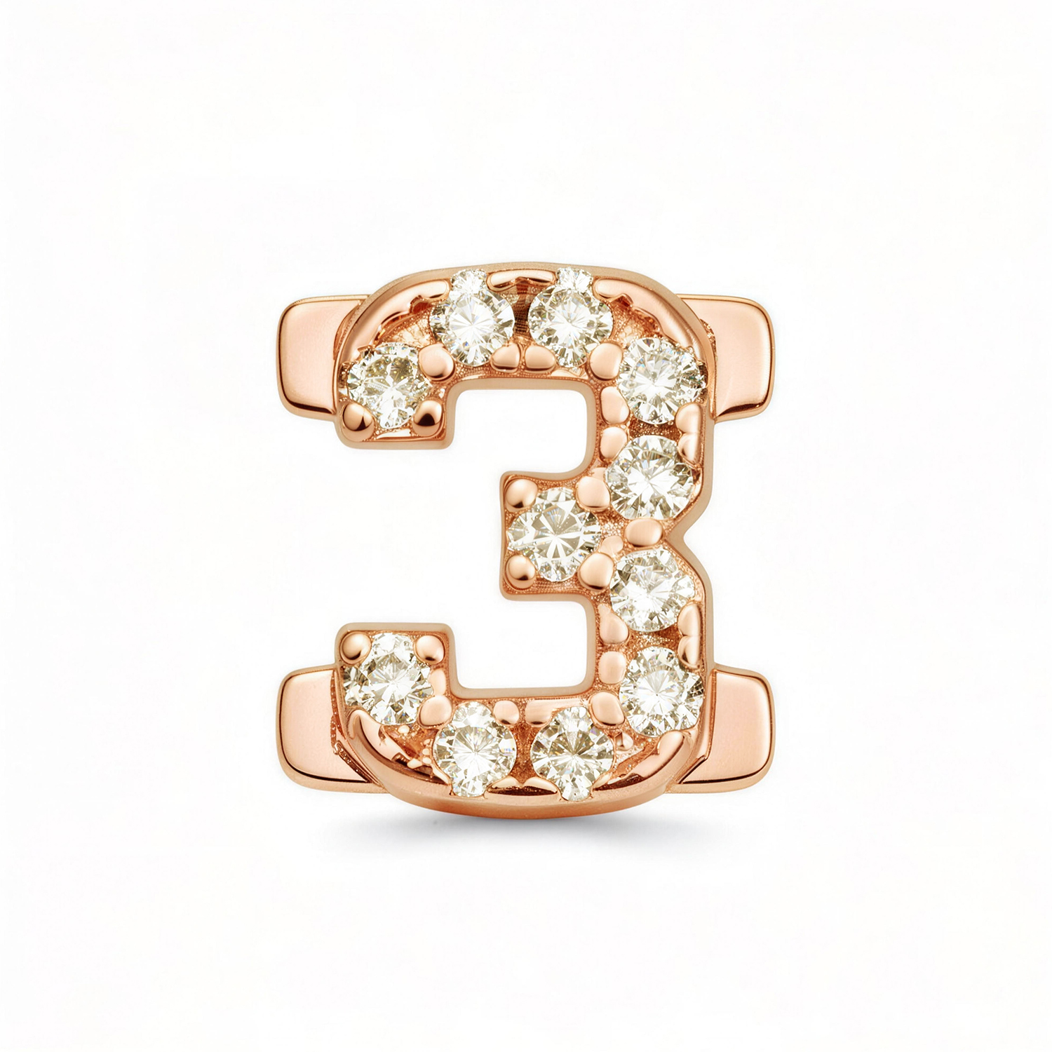Number With Diamond 3 Charm - Rose Gold - soufeeluk