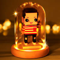 (No Brick Figures) Acrylic Anti-dust Cover Wooden Base with Light 8*12.5cm