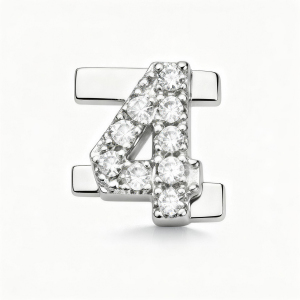 Number With Diamond 4 Charm - Silver