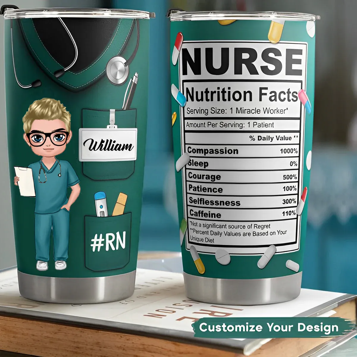 Male Nurse Custom Text and Accessories Tumbler Cup with Straw Medical Gift for Male Nurse - soufeeluk